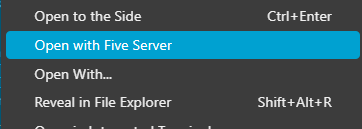 Open with Live/Five Server Menu Option