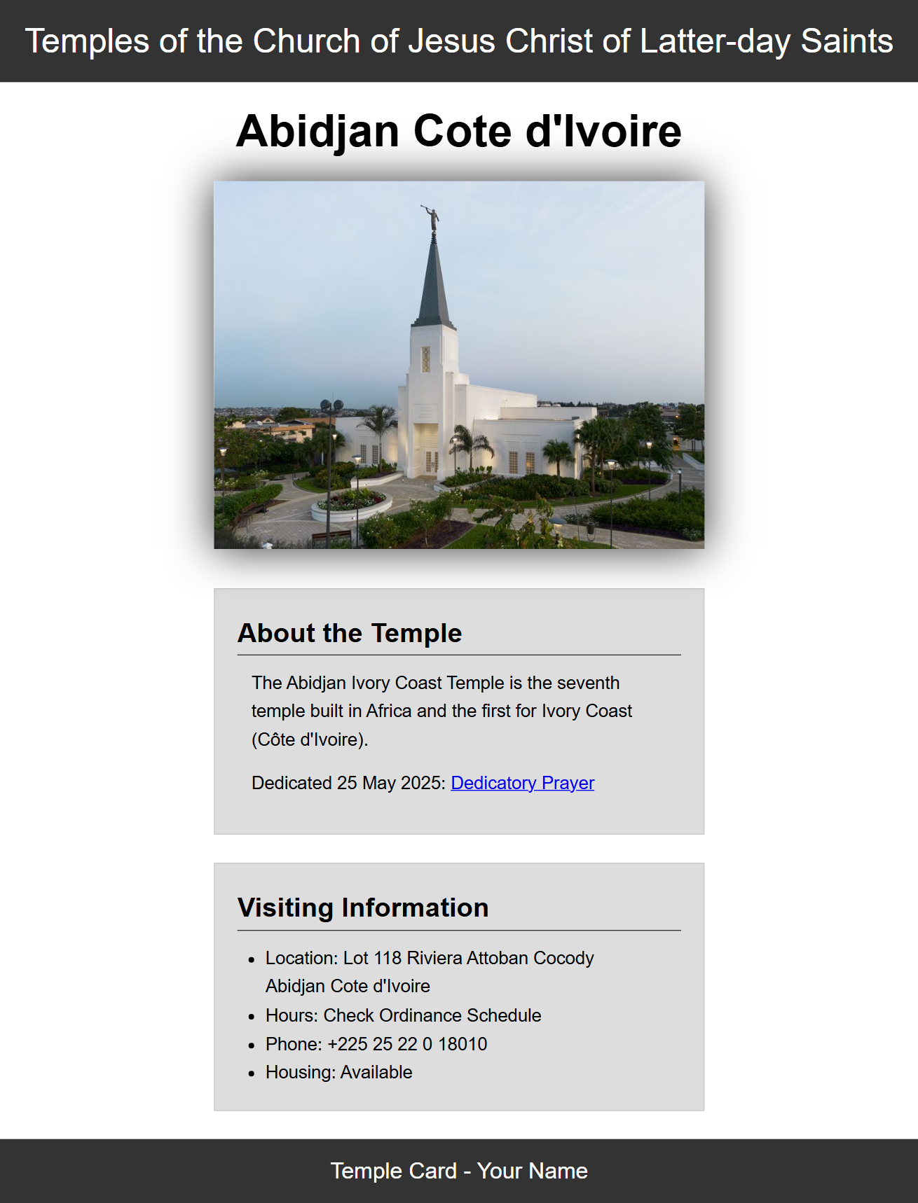 Screenshot of the styled temple page