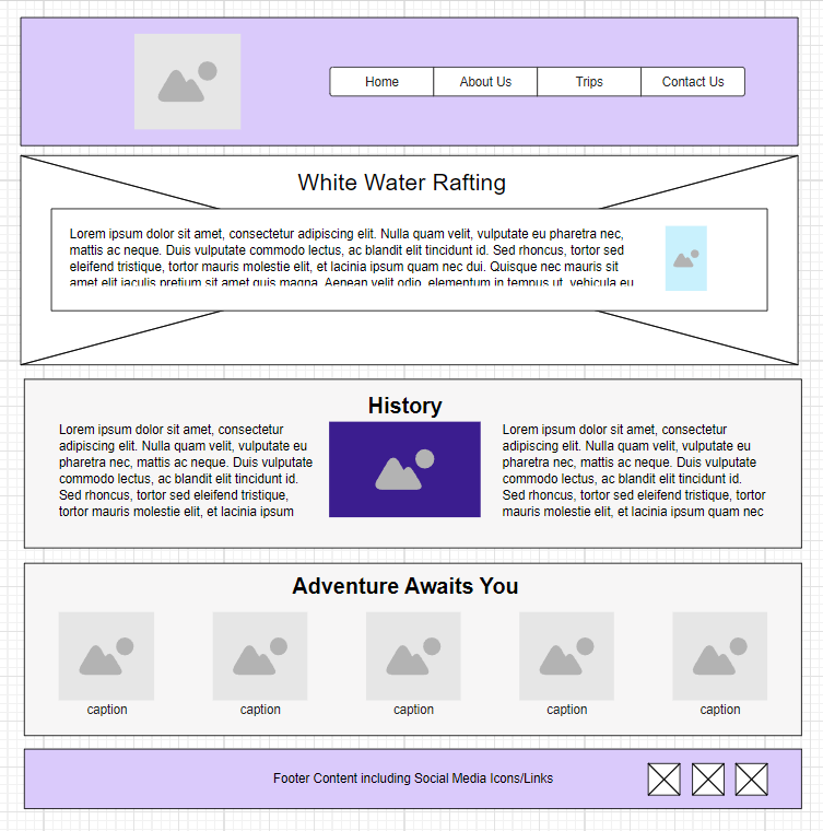 Wireframe Design for Rafting Project About Us Page – Updated
